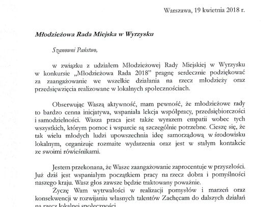 Dyplom od ministra dla młodych radnych z Wyrzyska