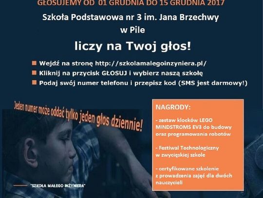 POMÓŻ UCZNIOM ZDOBYĆ ROBOTY - ODDAJ GŁOS na SP3 w Pile