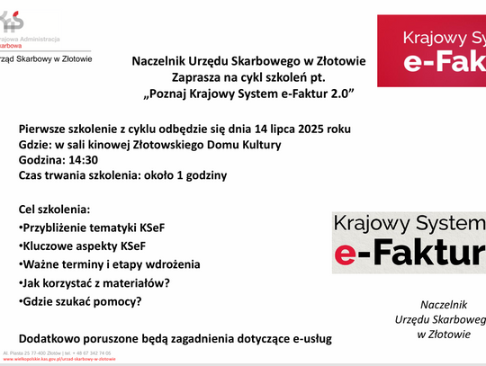 Urząd Skarbowy zaprasza na szkolenie Urząd Skarbowy zaprasza na szkolenie