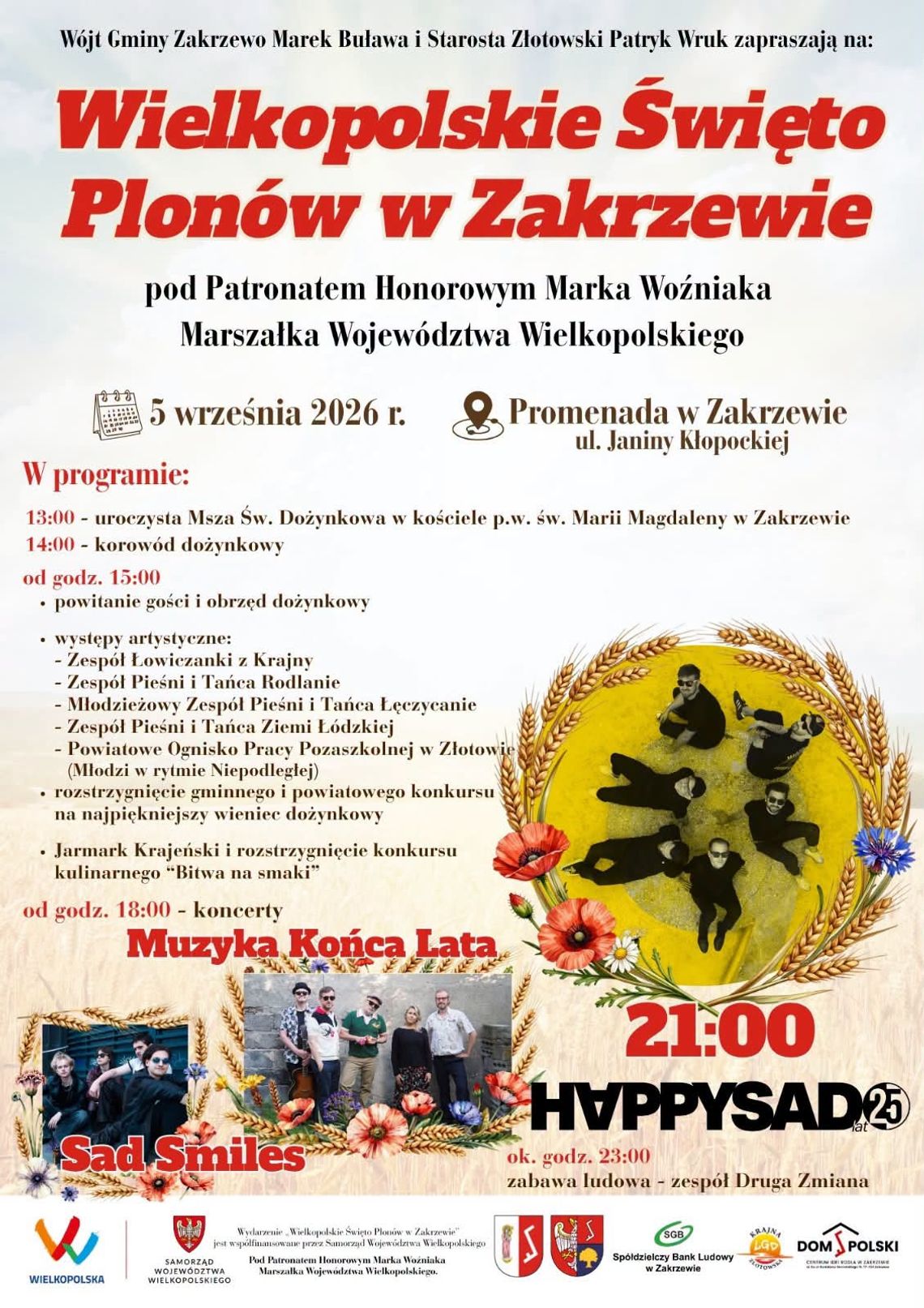 Happysad gwiazdą dożynek wielkopolskich - do zobaczenia w Zakrzewie!