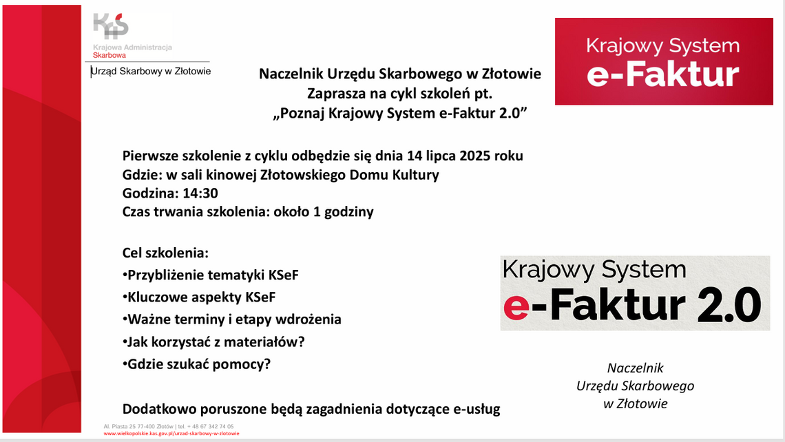 Urząd Skarbowy zaprasza na szkolenie Urząd Skarbowy zaprasza na szkolenie