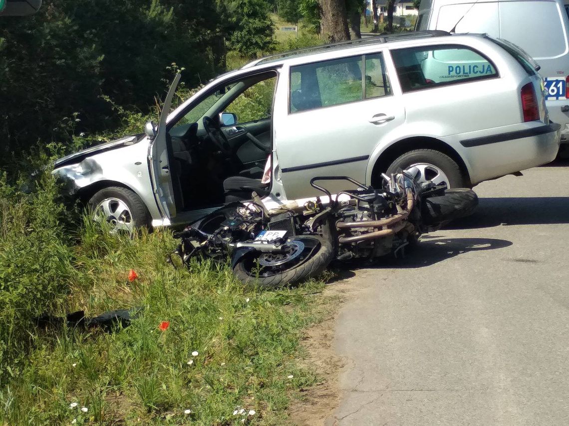 Wypadek - motocykl i osobówka