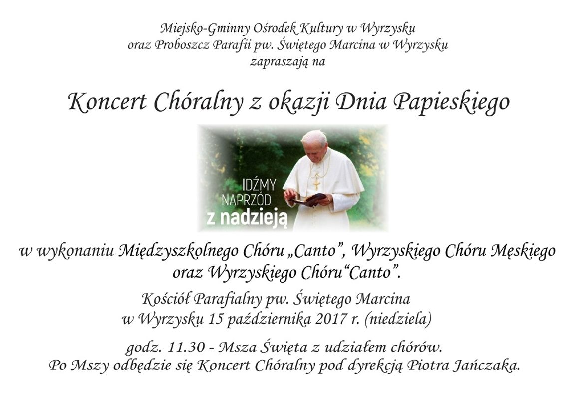 Koncert Chóralny z okazji Dnia Papieskiego